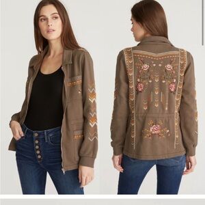 Driftwood Olive Green Laura Embroidered Flowers Jacket Cozy & Chic Size Small